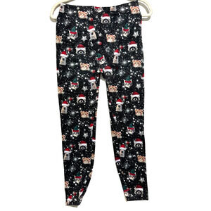 Christmas Winter Santa Cats Funny Fleece lined leggings Holiday Soft sz L/XL hip